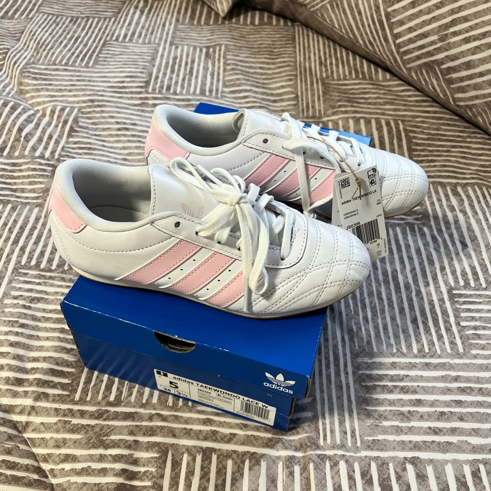 Adidas Classic White and Pink Trainers